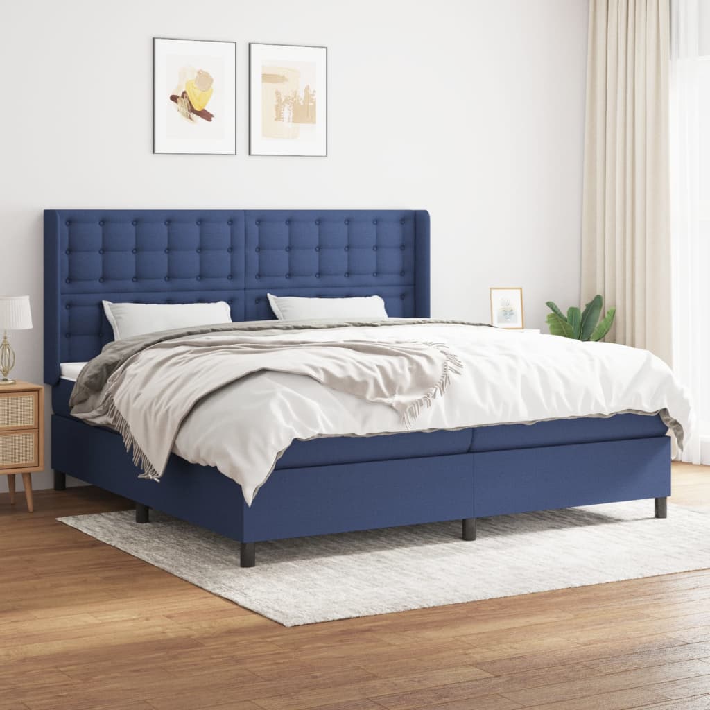 Box Spring Postel S Matrací Textil Modrá