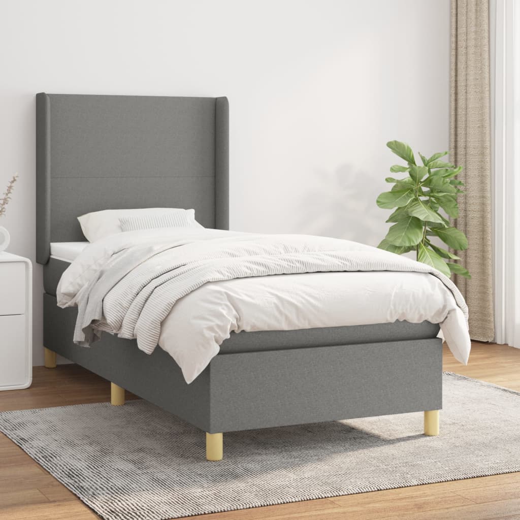 Box Spring Postel S Matrací Textil Tmavě Šedá