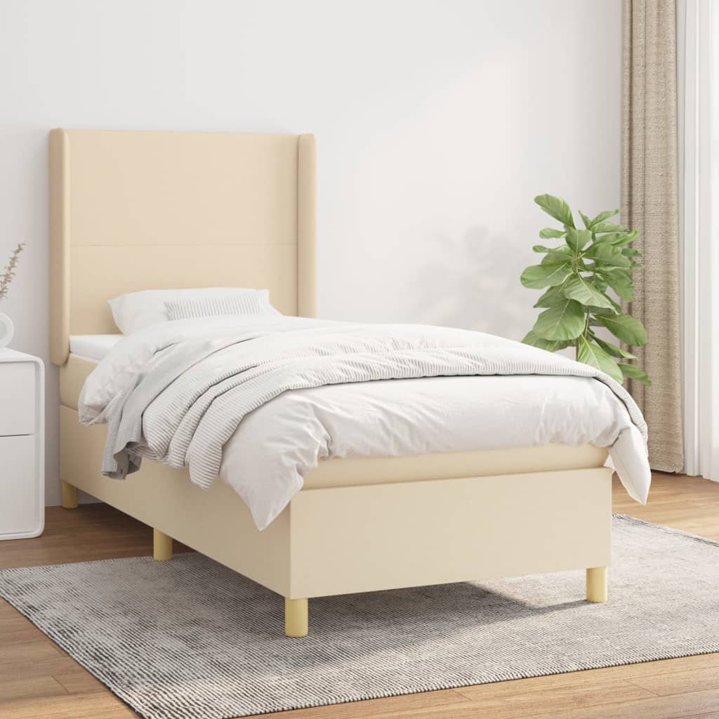 Box Spring Postel S Matrací Textil Krémová