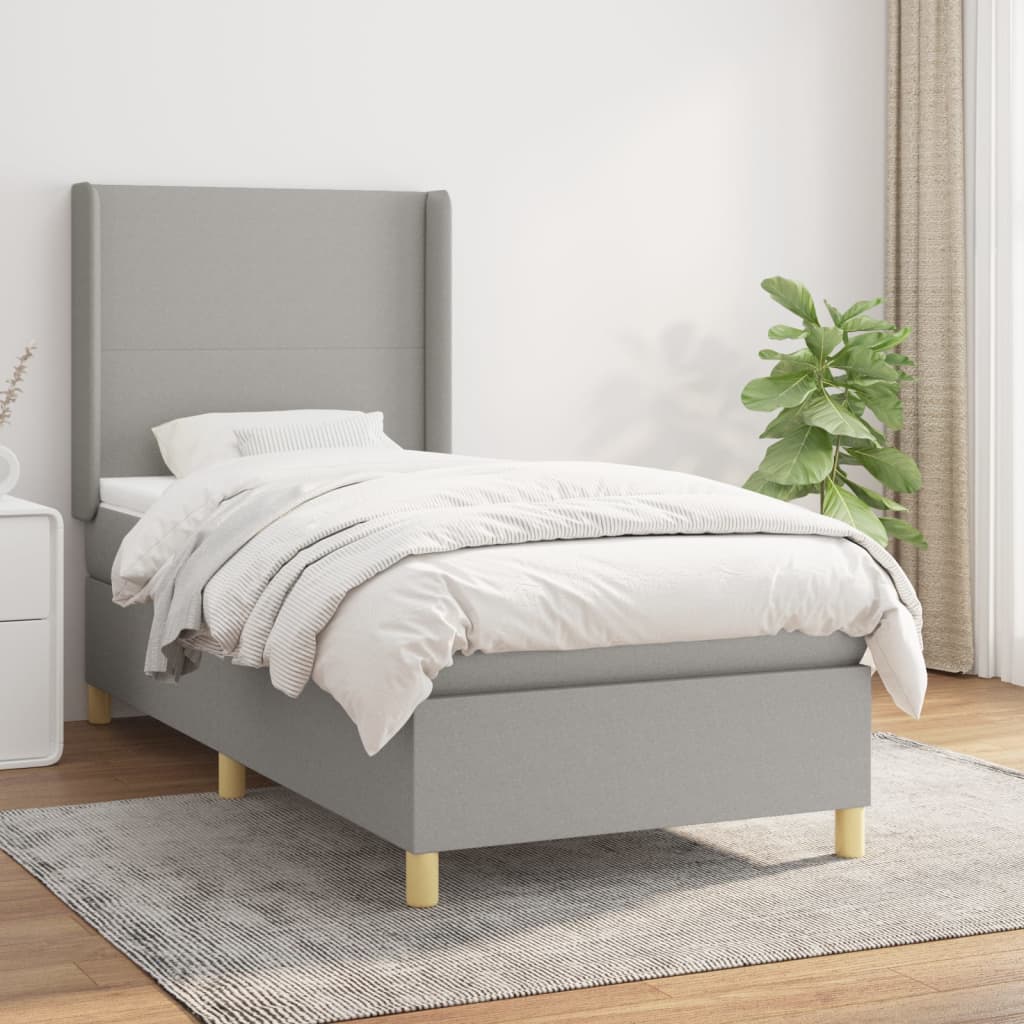 Box Spring Postel S Matrací Textil Světle Šedá