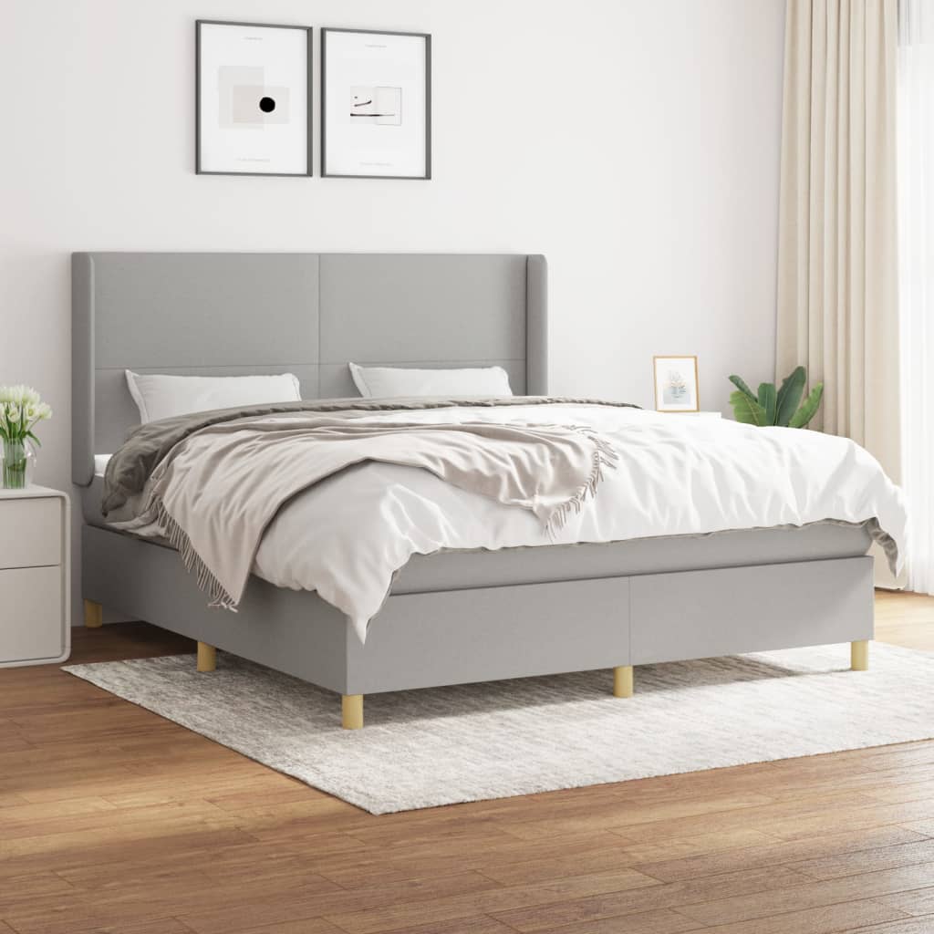 Box Spring Postel S Matrací Textil Světle Šedá
