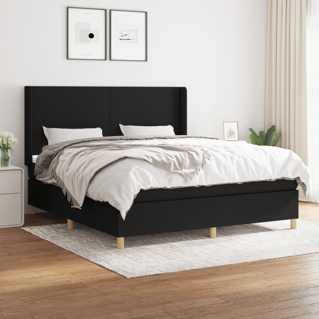 Box Spring Postel S Matrací Černá Textil Černá