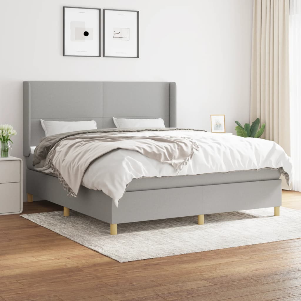 Box Spring Postel S Matrací Textil Světle Šedá