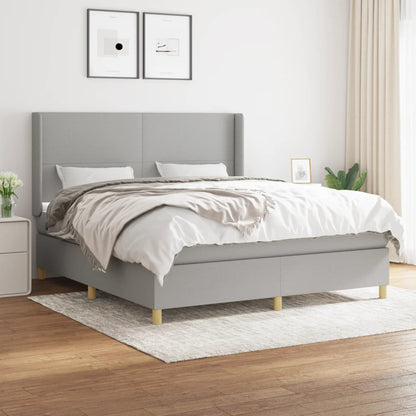 Box Spring Postel S Matrací Textil Světle Šedá