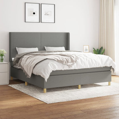 Box Spring Postel S Matrací Textil Tmavě Šedá
