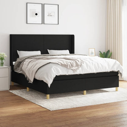 Box Spring Postel S Matrací Černá Textil Černá