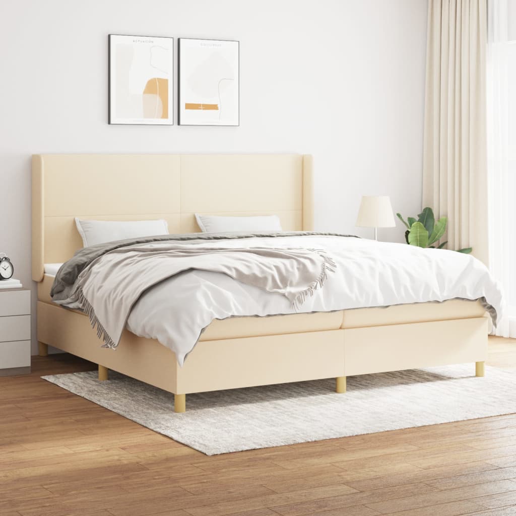 Box Spring Postel S Matrací Textil Krémová