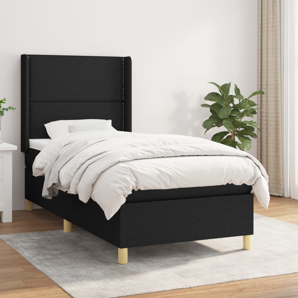 Box Spring Postel S Matrací Černá Textil Černá