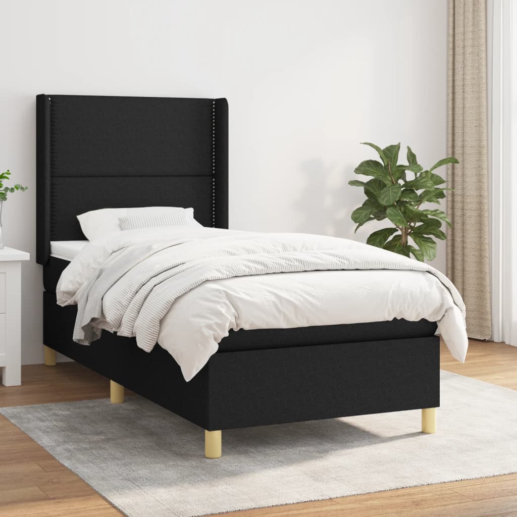 Box Spring Postel S Matrací Černá Textil Černá