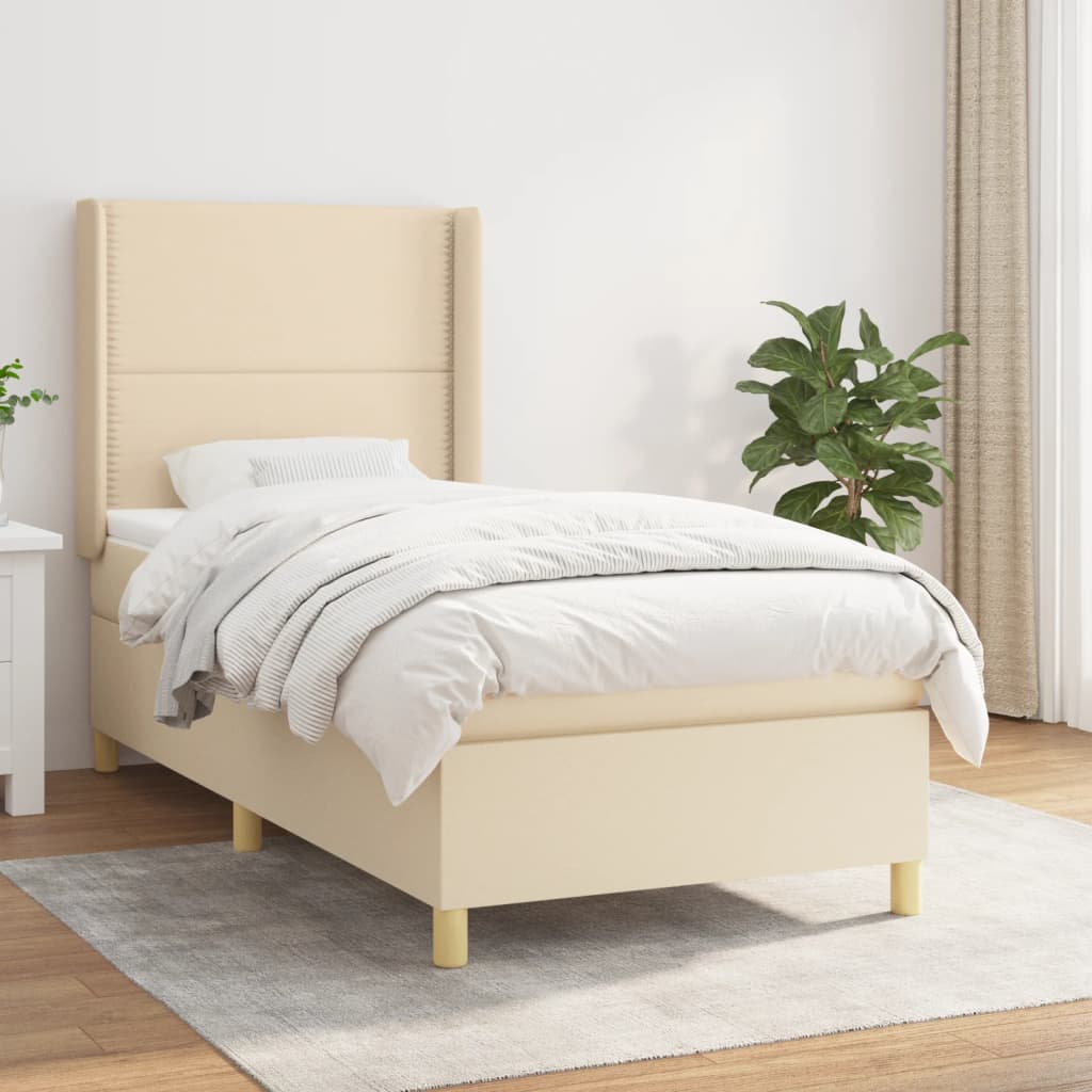 Box Spring Postel S Matrací Textil Krémová