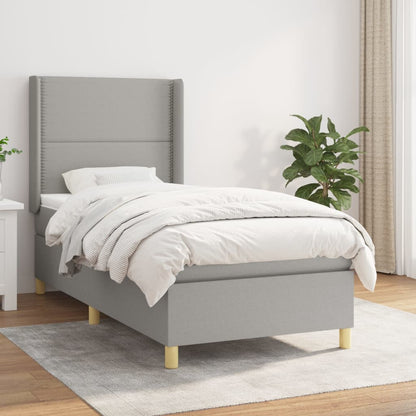 Box Spring Postel S Matrací Textil Světle Šedá