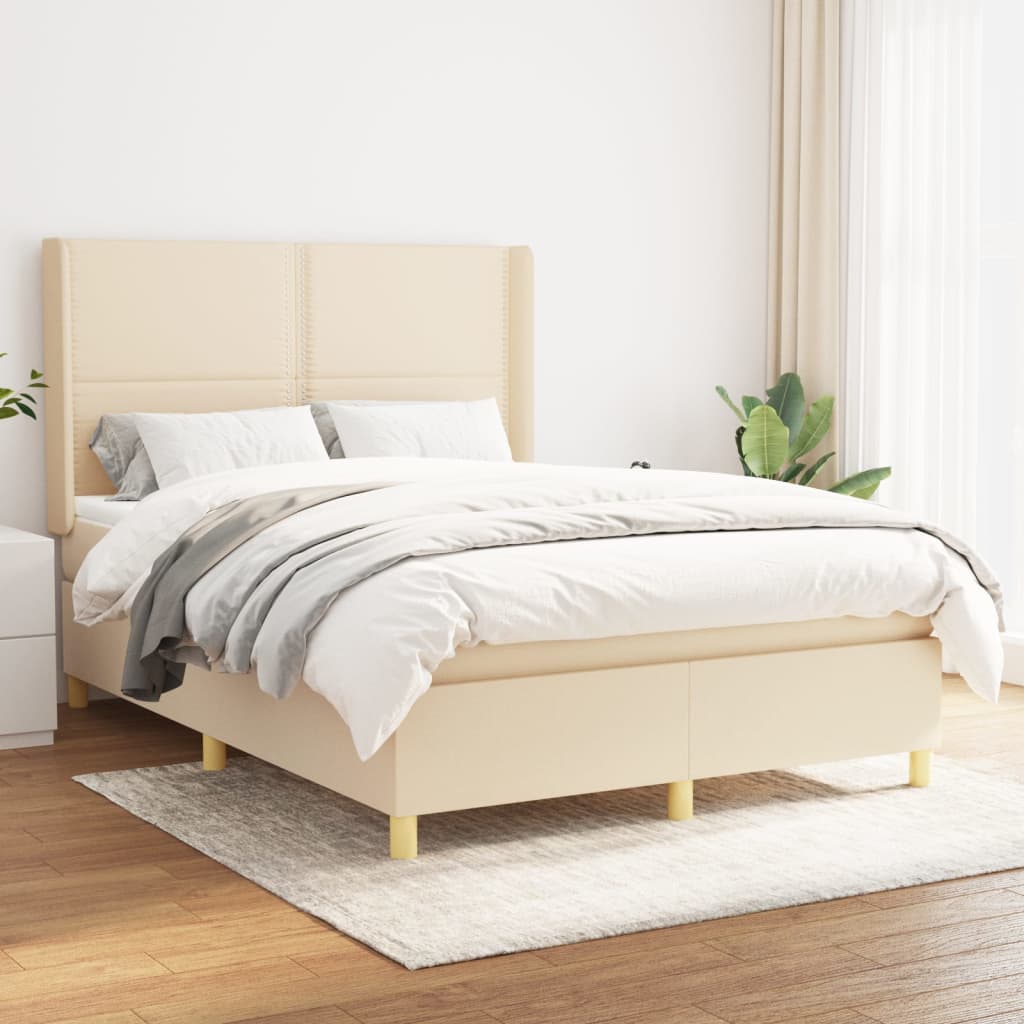 Box Spring Postel S Matrací Textil Krémová