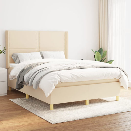 Box Spring Postel S Matrací Textil Krémová