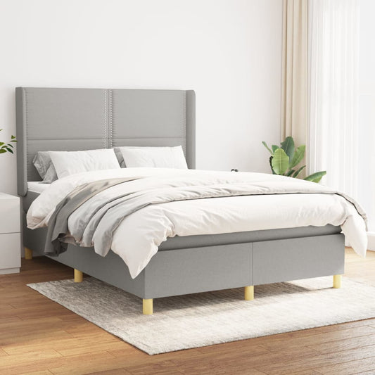 Box Spring Postel S Matrací Textil Světle Šedá
