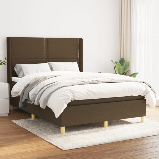 Box Spring Postel S Matrací Textil Tmavě Hnědá