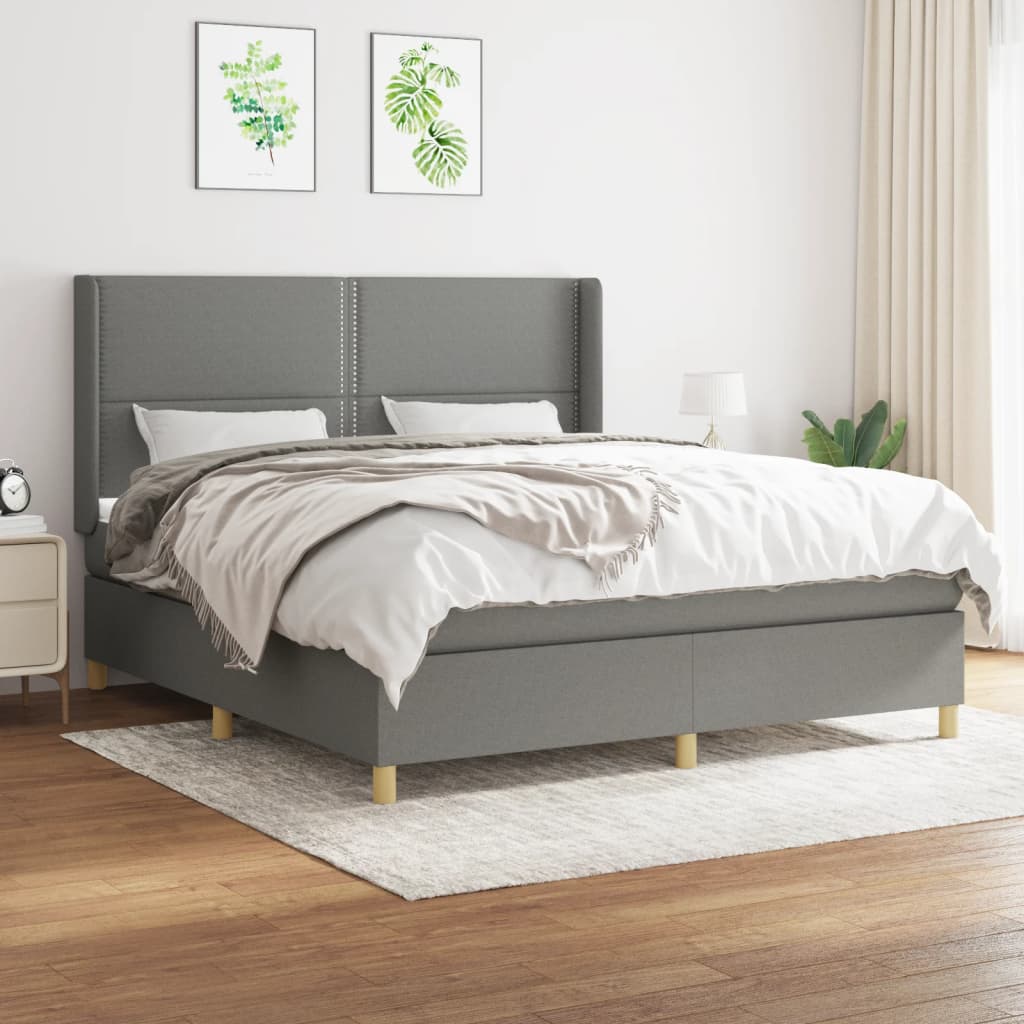 Box Spring Postel S Matrací Textil Tmavě Šedá