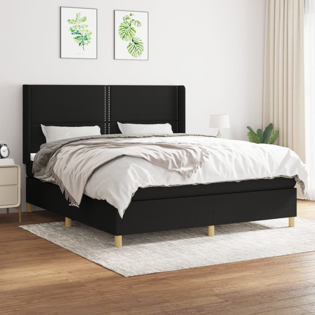 Box Spring Postel S Matrací Černá Textil Černá