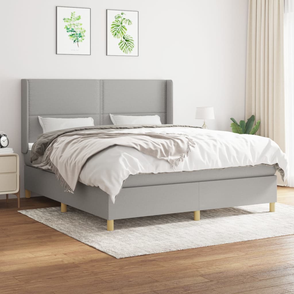 Box Spring Postel S Matrací Textil Světle Šedá