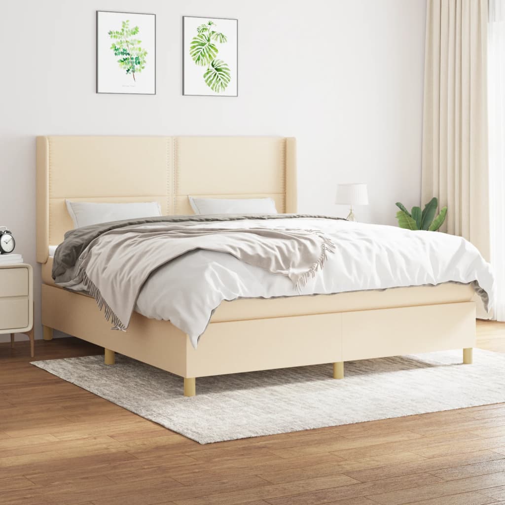 Box Spring Postel S Matrací Textil Krémová