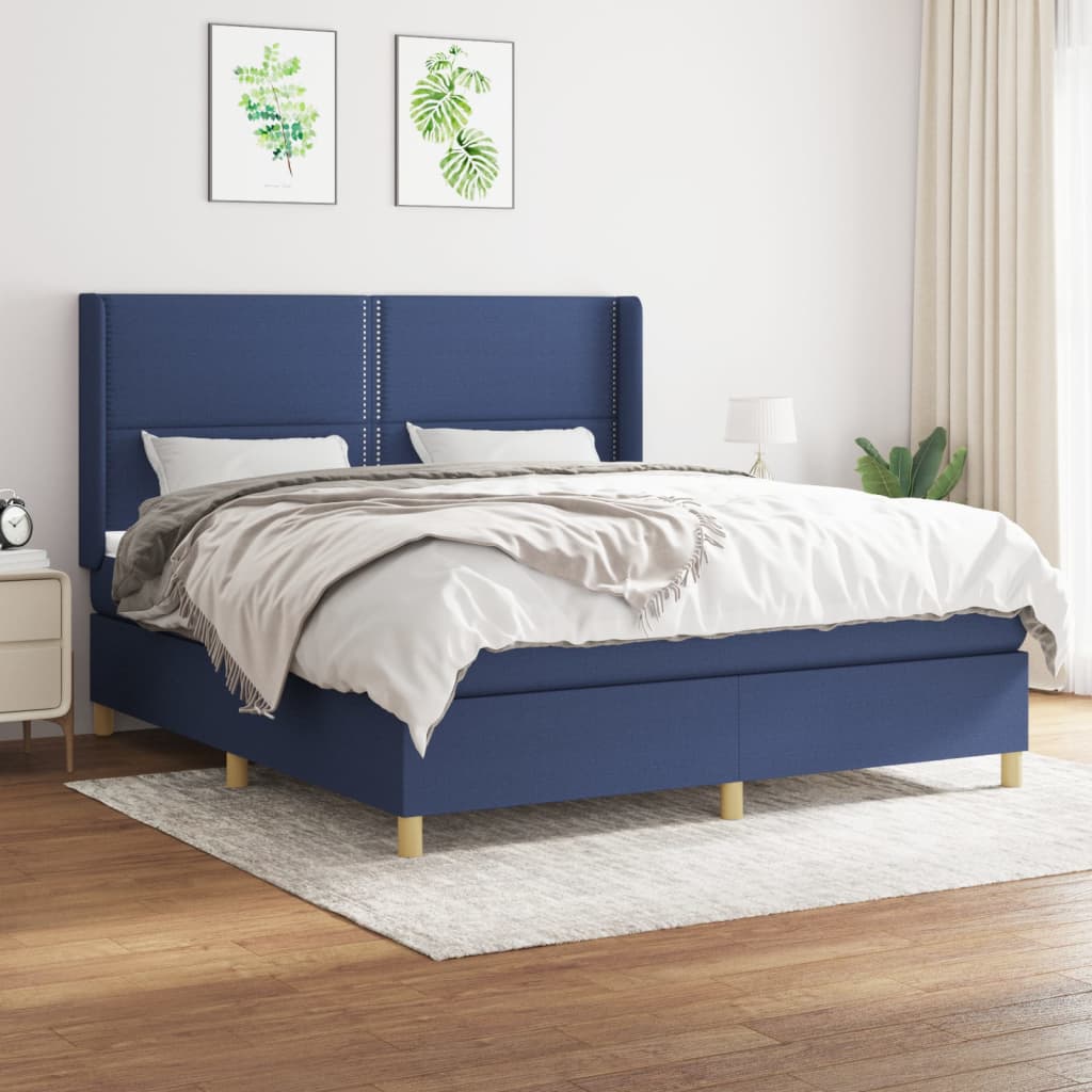 Box Spring Postel S Matrací Textil Modrá