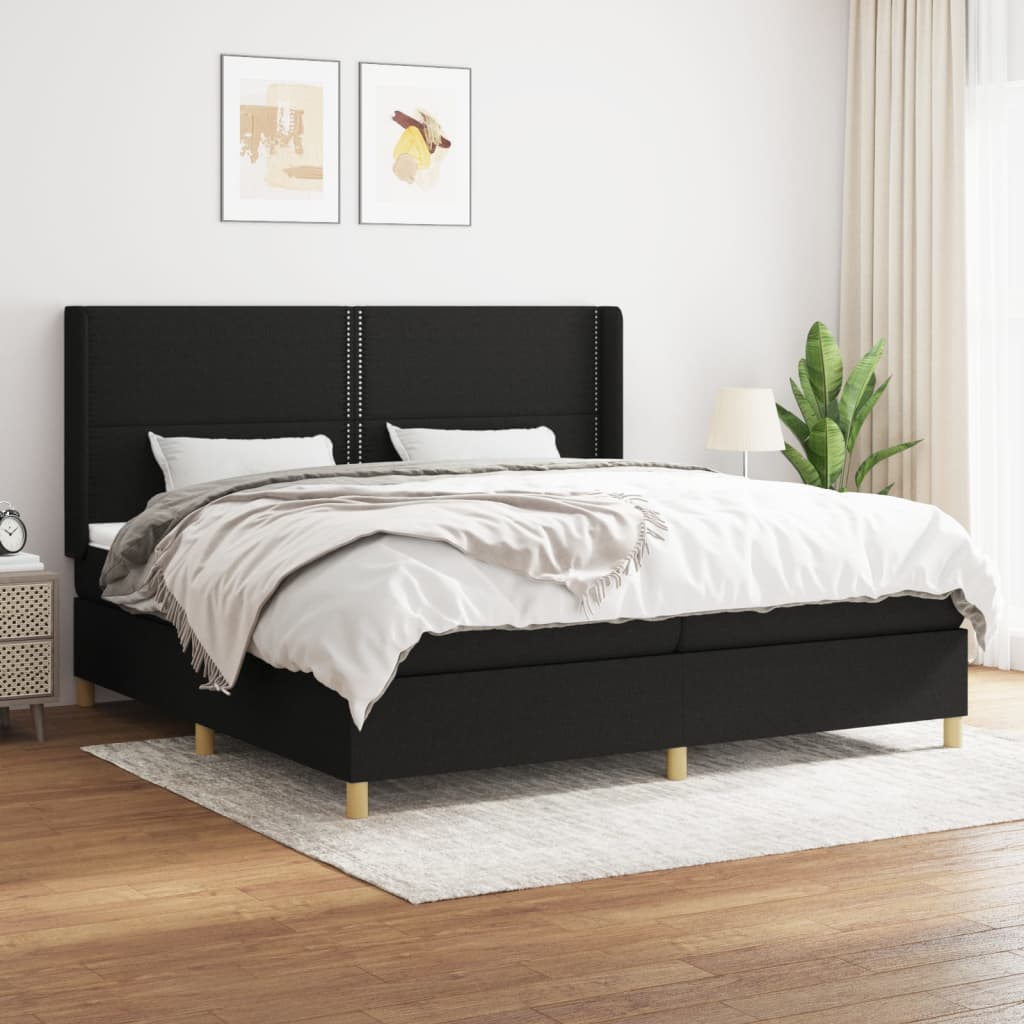 Box Spring Postel S Matrací Černá Textil Černá