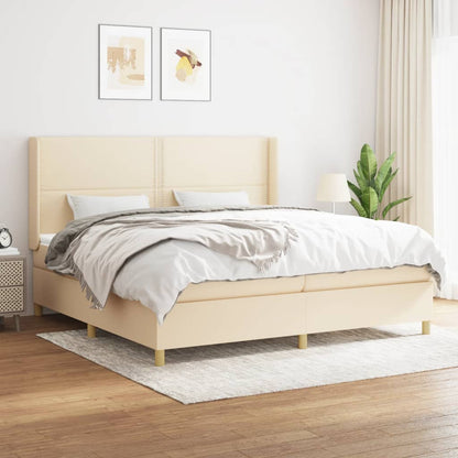Box Spring Postel S Matrací Textil Krémová