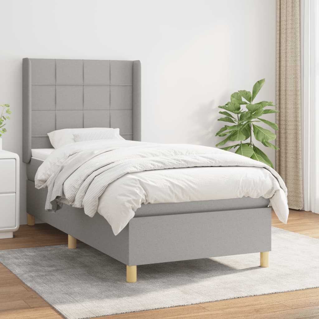 Box Spring Postel S Matrací Textil Světle Šedá