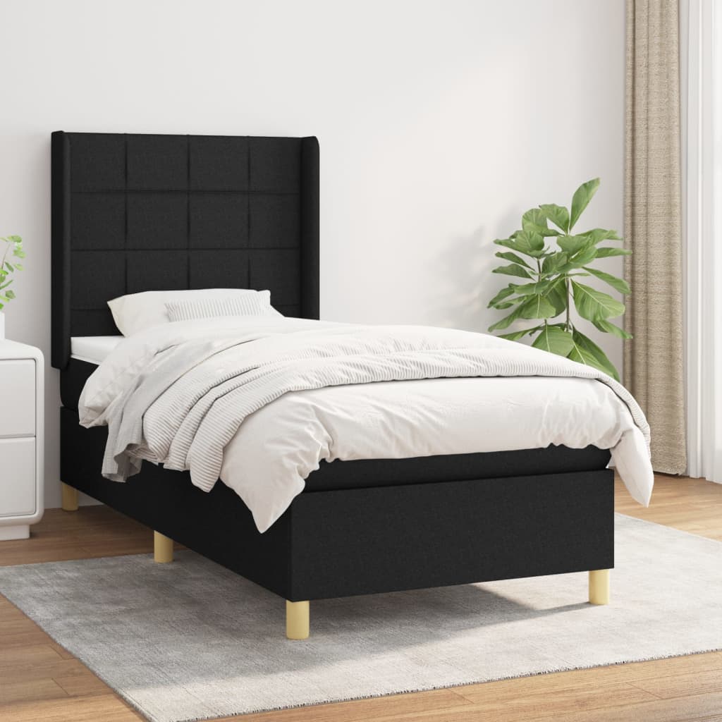 Box Spring Postel S Matrací Černá Textil Černá