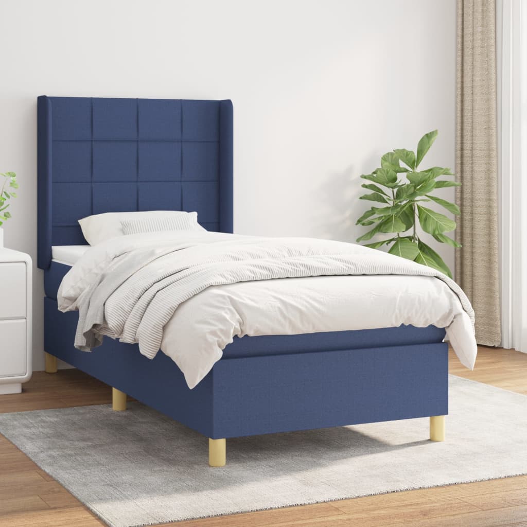 Box Spring Postel S Matrací Textil Modrá