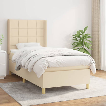 Box Spring Postel S Matrací Textil Krémová