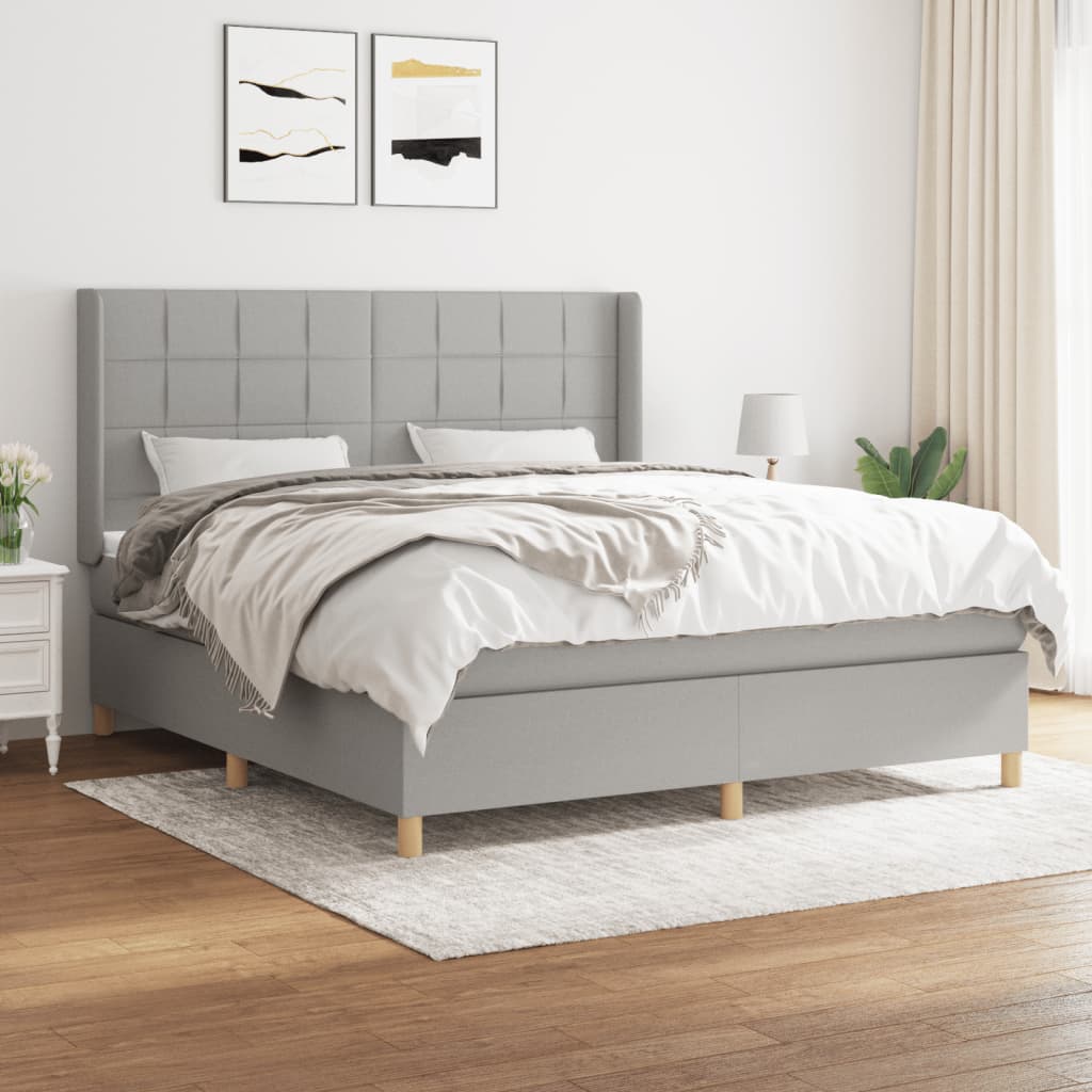 Box Spring Postel S Matrací Textil Světle Šedá