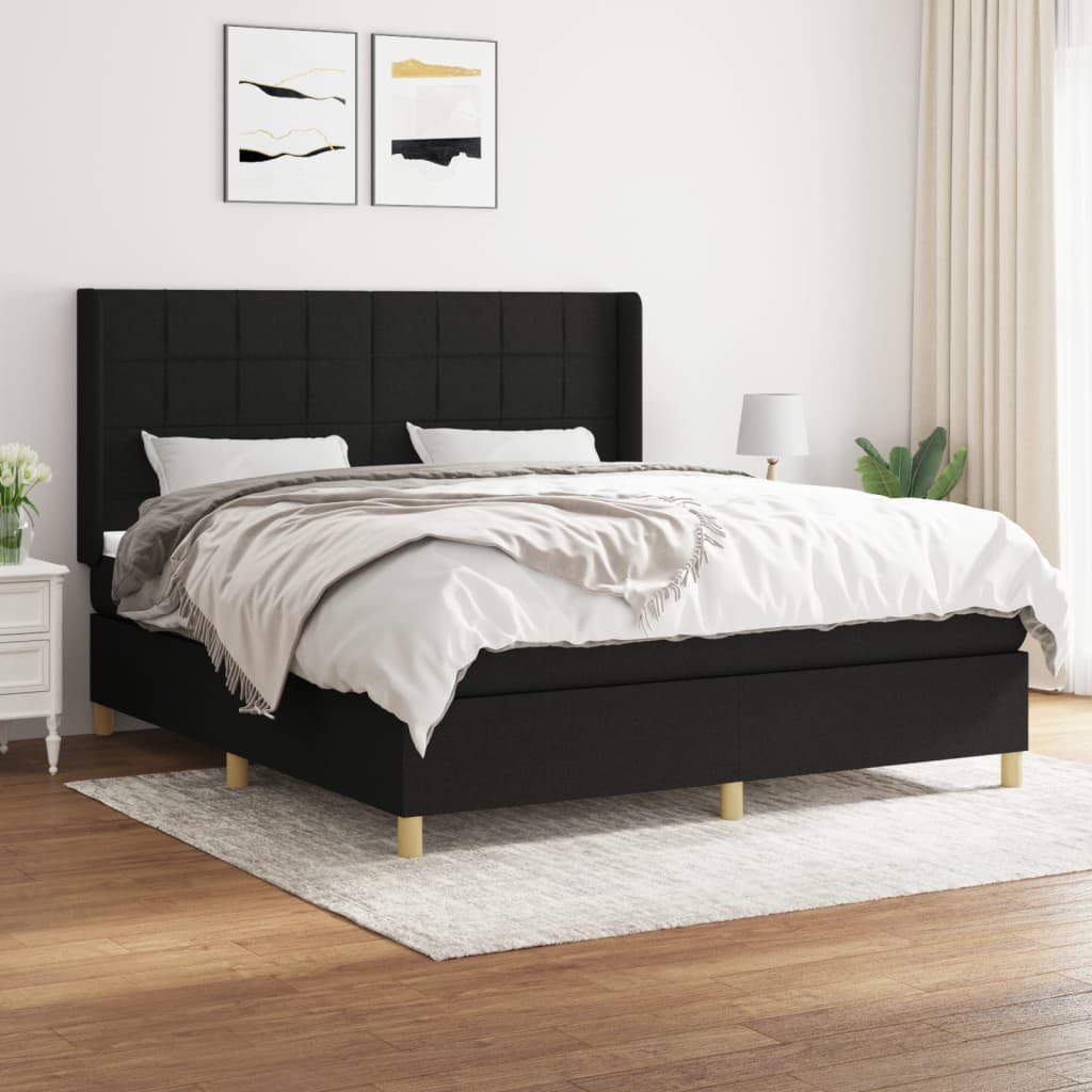 Box Spring Postel S Matrací Černá Textil Černá
