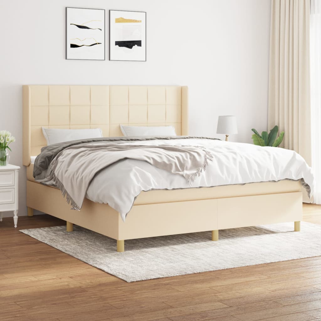 Box Spring Postel S Matrací Textil Krémová