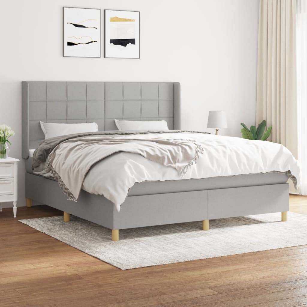 Box Spring Postel S Matrací Textil Světle Šedá