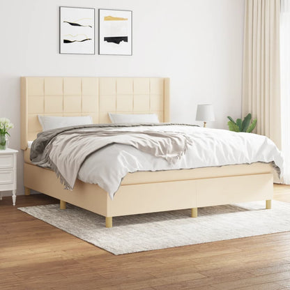 Box Spring Postel S Matrací Textil Krémová