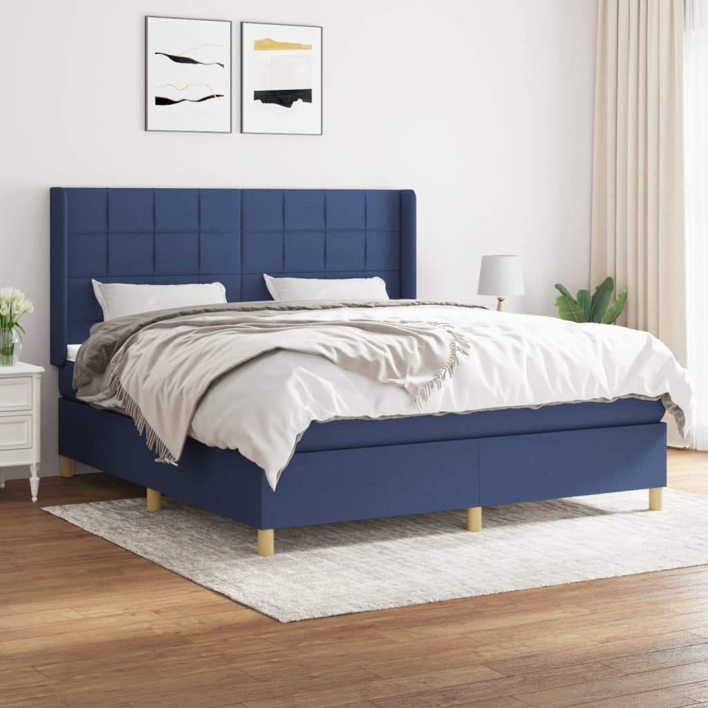Box Spring Postel S Matrací Textil Modrá