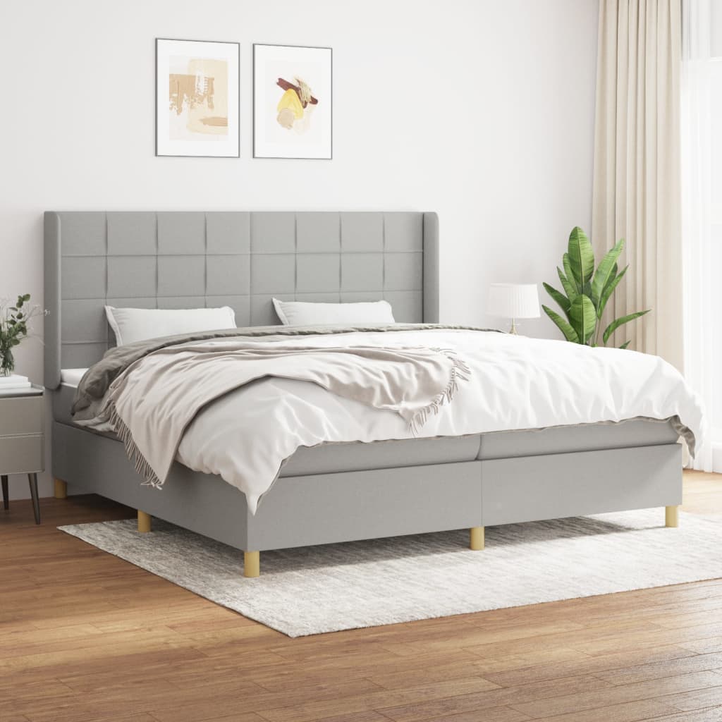 Box Spring Postel S Matrací Textil Světle Šedá