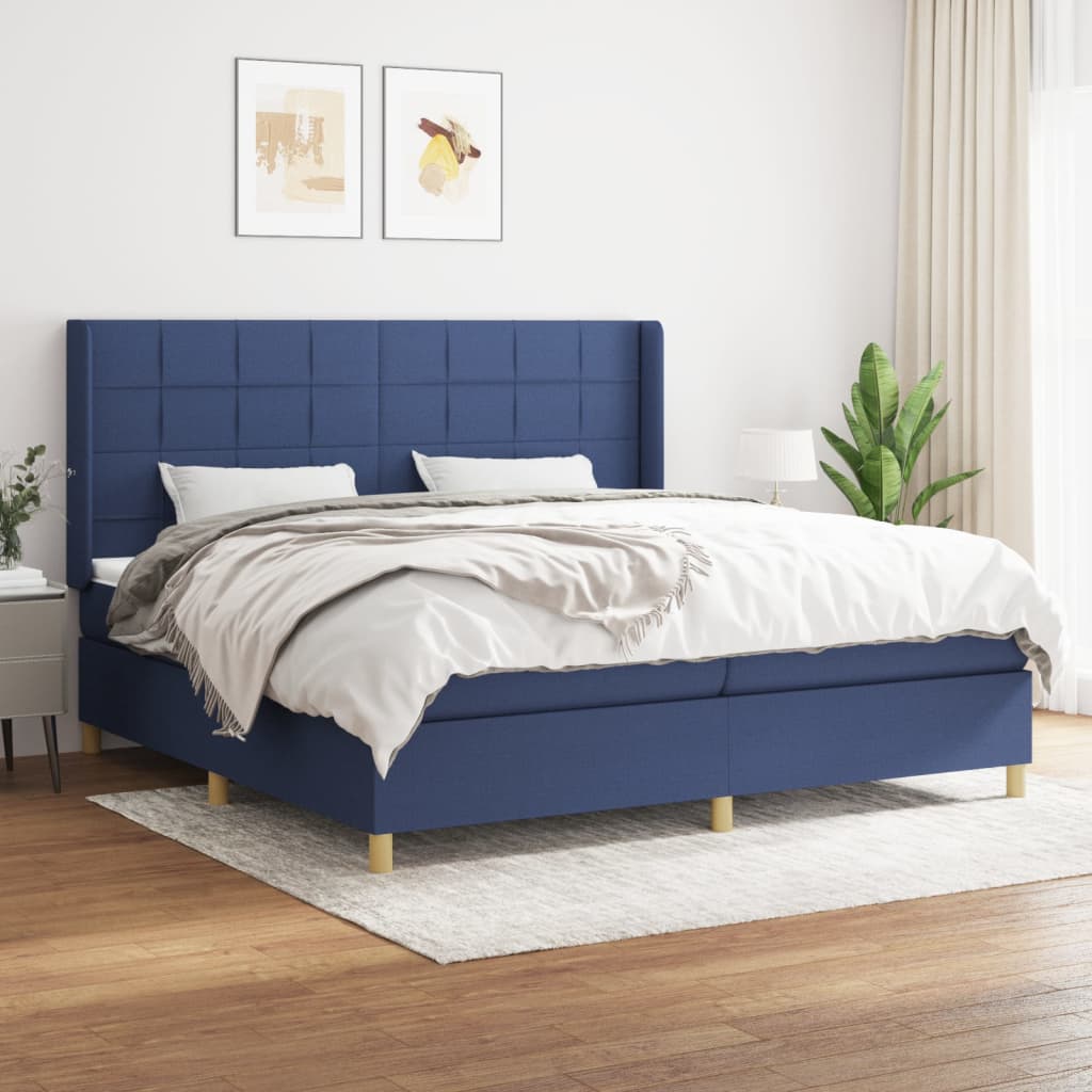 Box Spring Postel S Matrací Textil Modrá