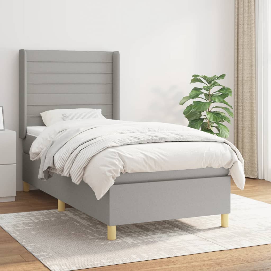 Box Spring Postel S Matrací Textil Světle Šedá