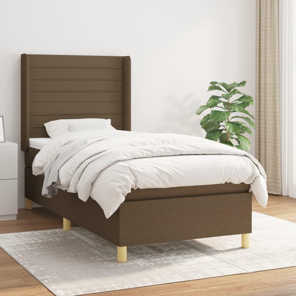 Box Spring Postel S Matrací Tmavě Hnědá 90X190 Cm Textil