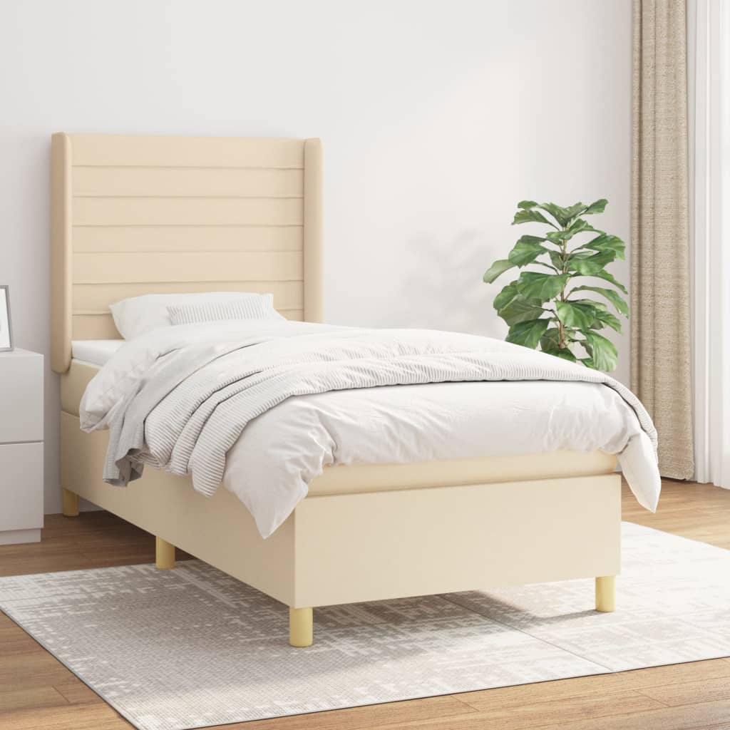 Box Spring Postel S Matrací Textil Krémová