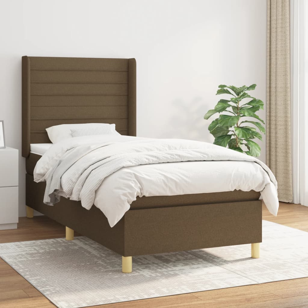Box Spring Postel S Matrací Tmavě Hnědá 100 X 200 Cm Textil