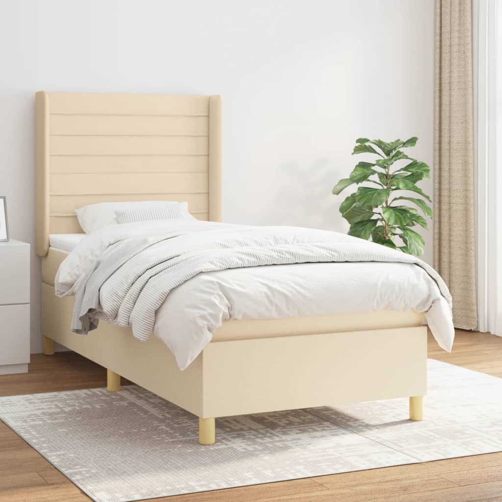 Box Spring Postel S Matrací Textil Krémová