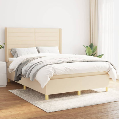 Box Spring Postel S Matrací Textil Krémová