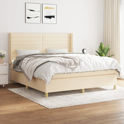 Box Spring Postel S Matrací Textil Krémová