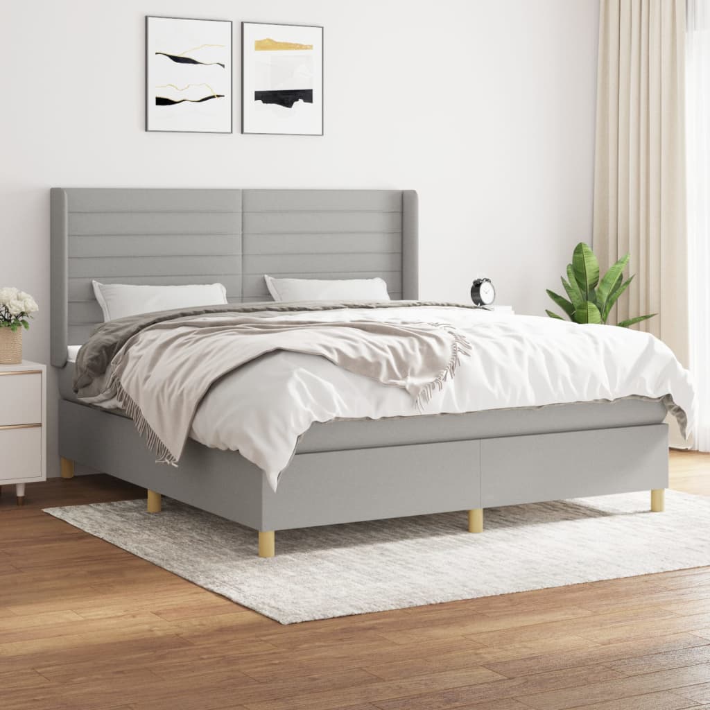 Box Spring Postel S Matrací Textil Světle Šedá