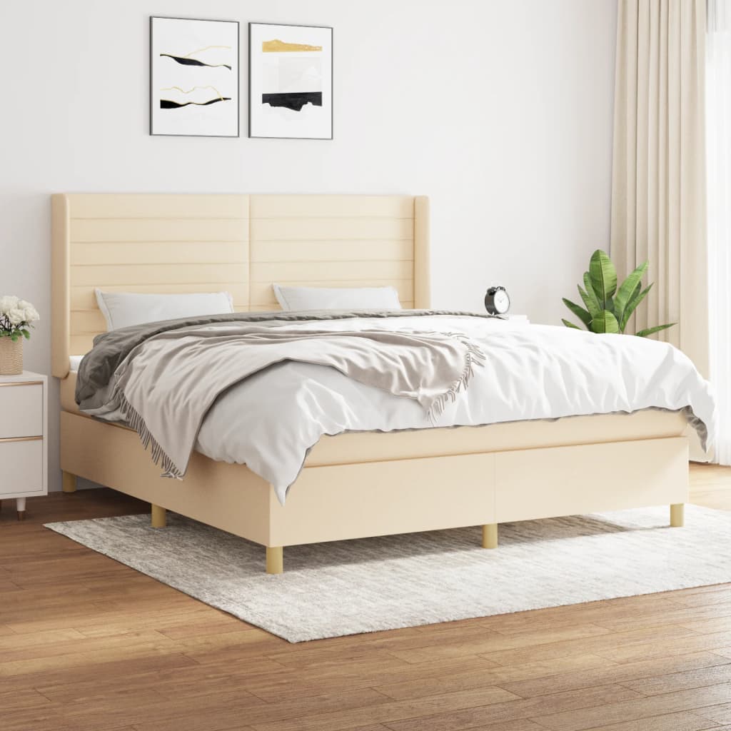 Box Spring Postel S Matrací Textil Krémová