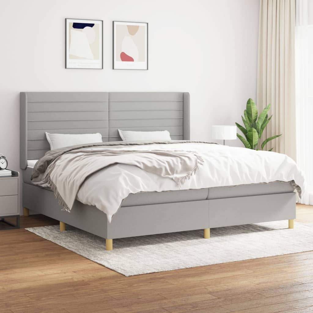 Box Spring Postel S Matrací Textil Světle Šedá