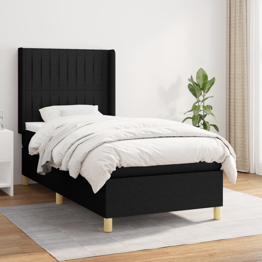 Box Spring Postel S Matrací Černá Textil Černá