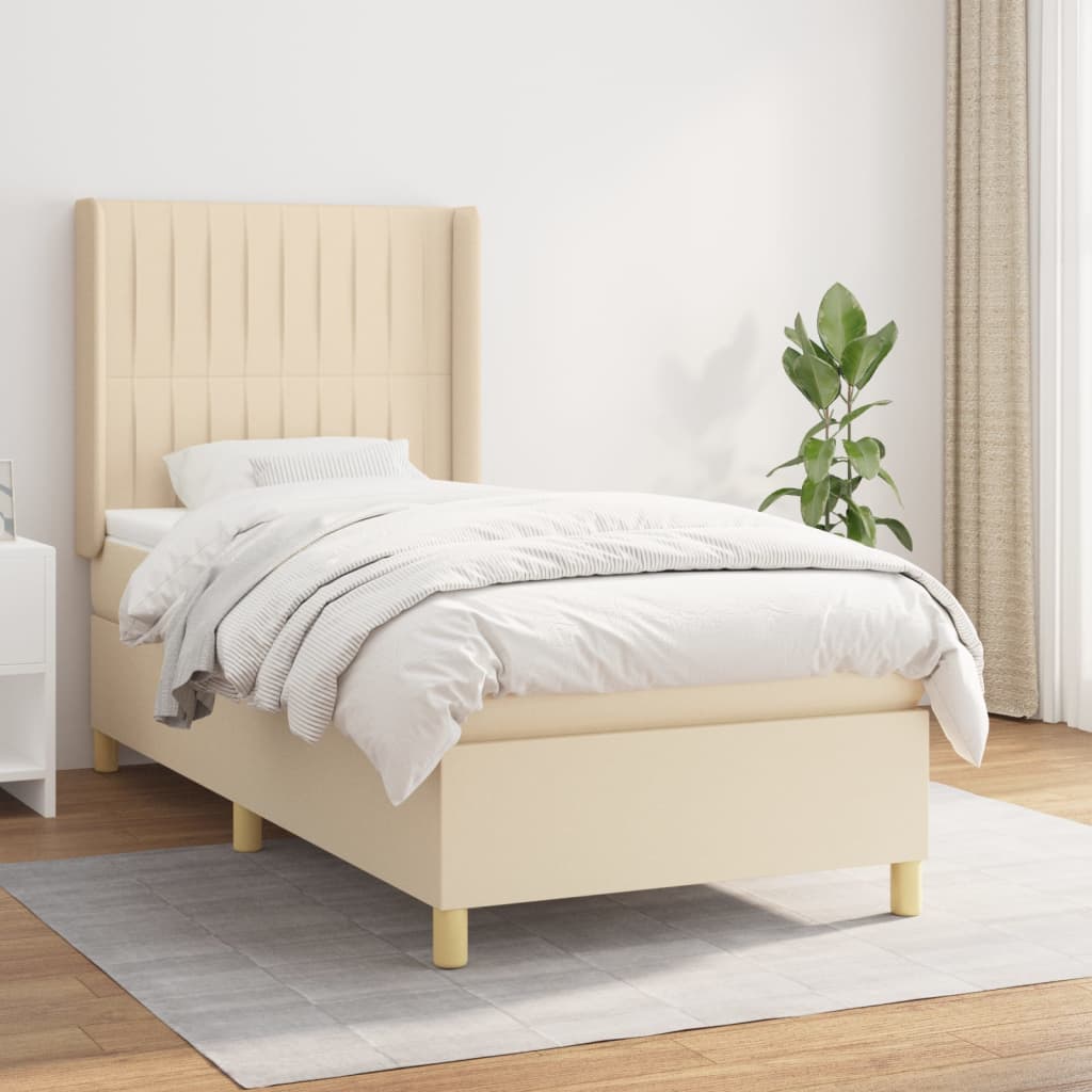 Box Spring Postel S Matrací Textil Krémová